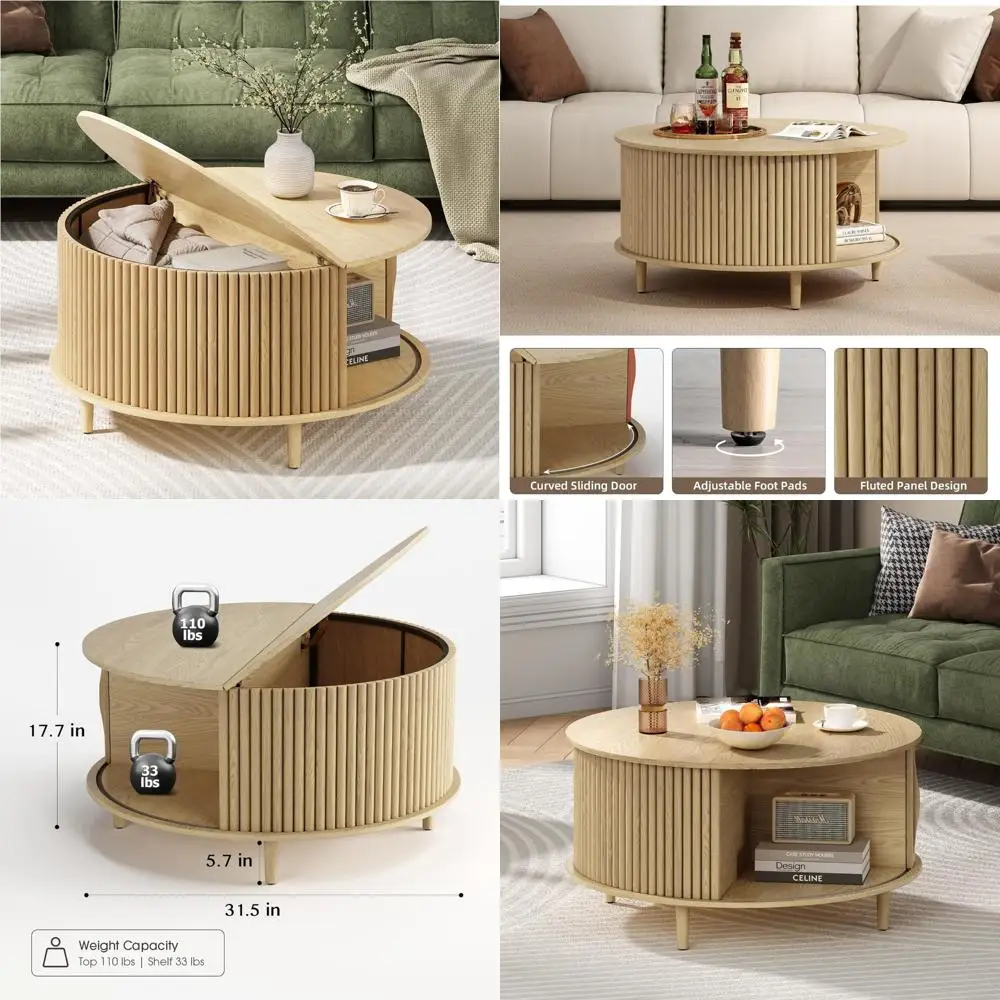 

Mid Century Modern Coffee Table with Storage for Small Spaces, Living Room, 31.5 Inch