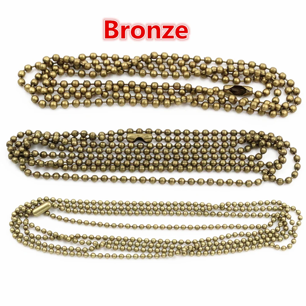 5 sztuk/partia 3 rozmiar 1.5mm i 2.0mm i 2.4mm brązu Ball koraliki naszyjnik łańcuch koralik złącze 65cm(25.5 inch)