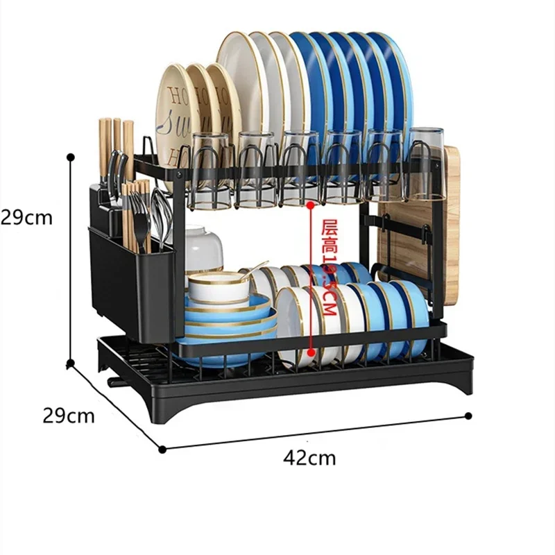 

Dish Drying Rack Kitchen Counter Dish Organizer Rack With Drainboard And Utensil Holders Carbon Steel Dish Drainer Set