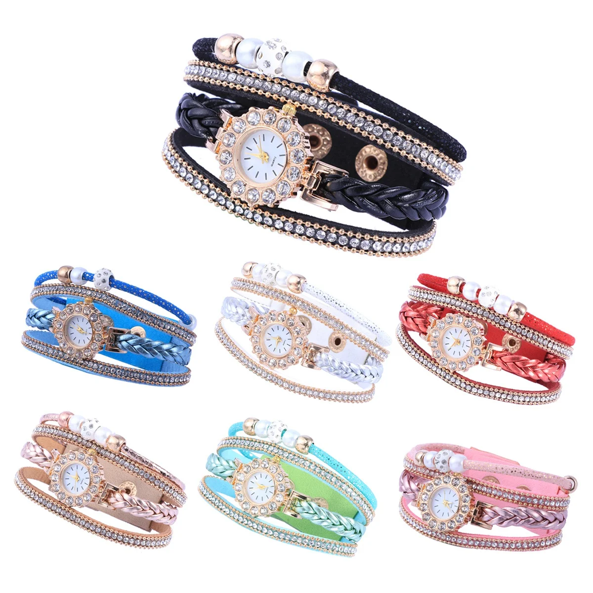 

Watches for Women Fashionable Diamond-set Quartz Bracelet Pearl Miss Black Bangle