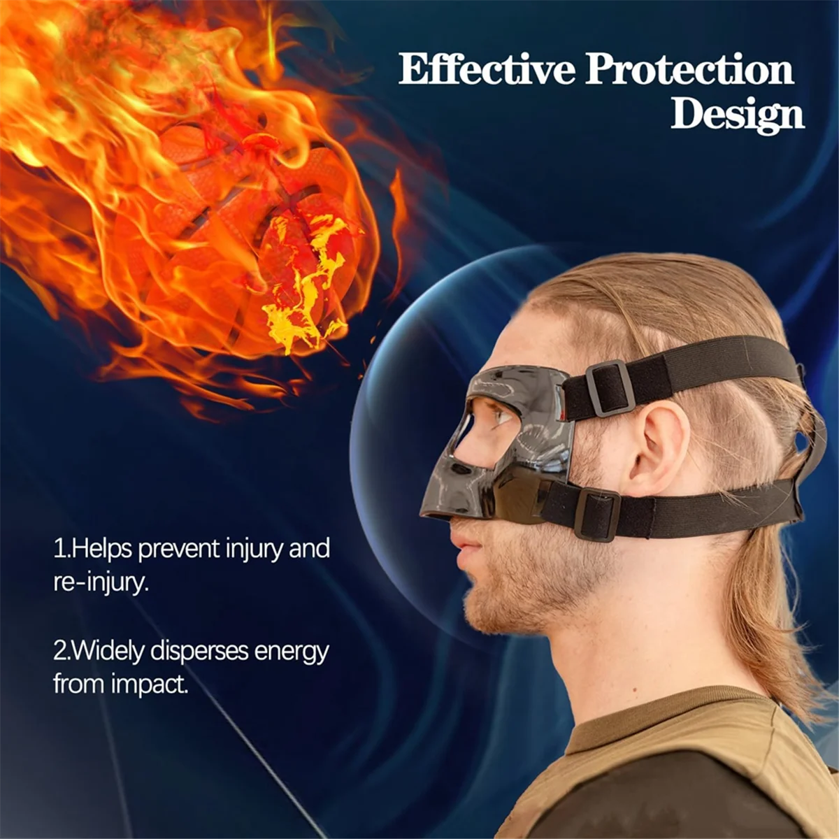 Sports Face Guard, Nose Guard for Broken Nose, Basketball Football Softball Training Face Protect Shield, Clear Open