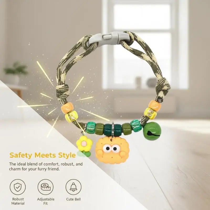 Cute Colorful Pendant Pet Necklace Braided Adjustable Cat Dog Neck Chain With Bells Pet Jewelry Pet Costume Accessories