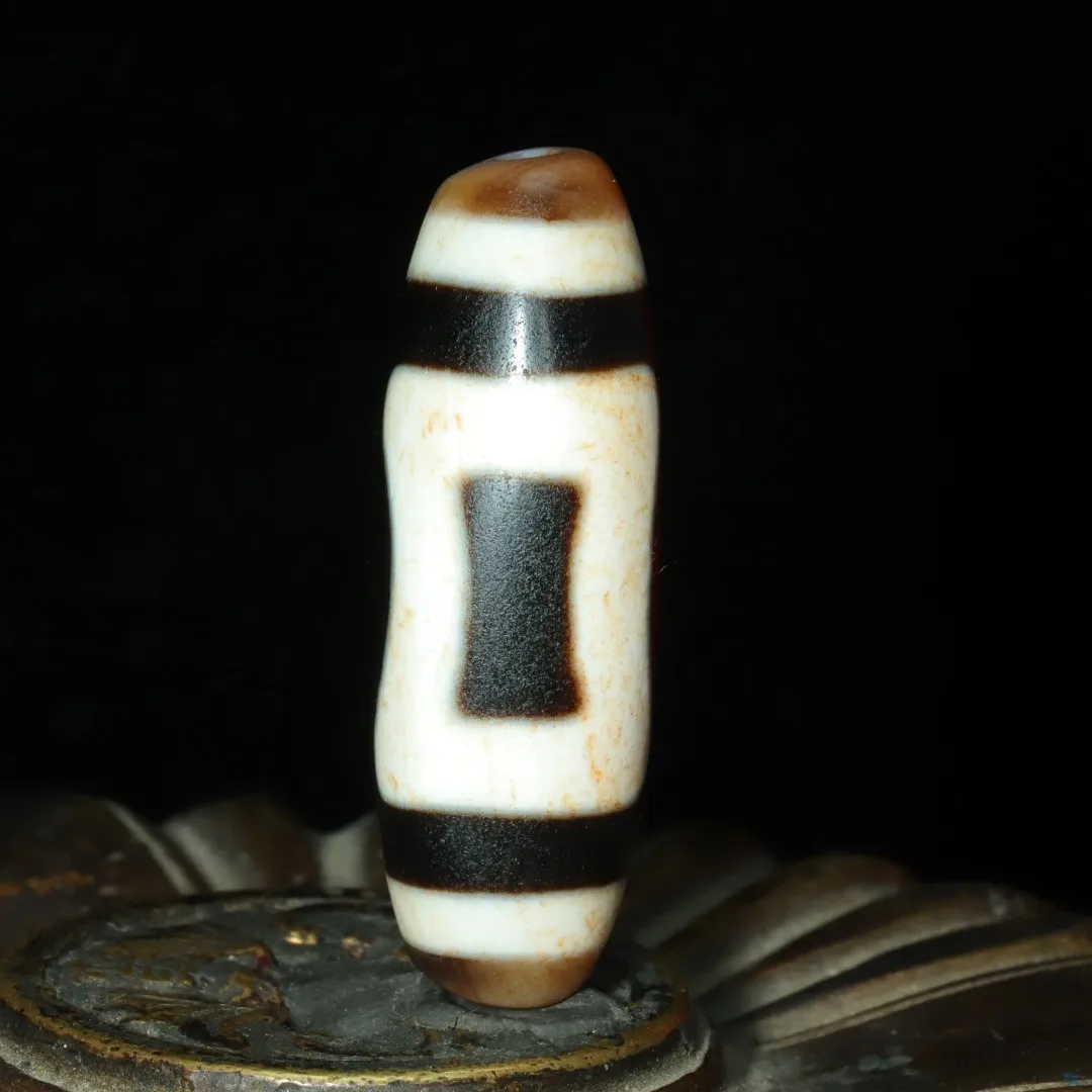 Ancient Tibetan DZI Beads Old Agate Heaven＆Earth Totem Amulet Pendant 37mm #4171