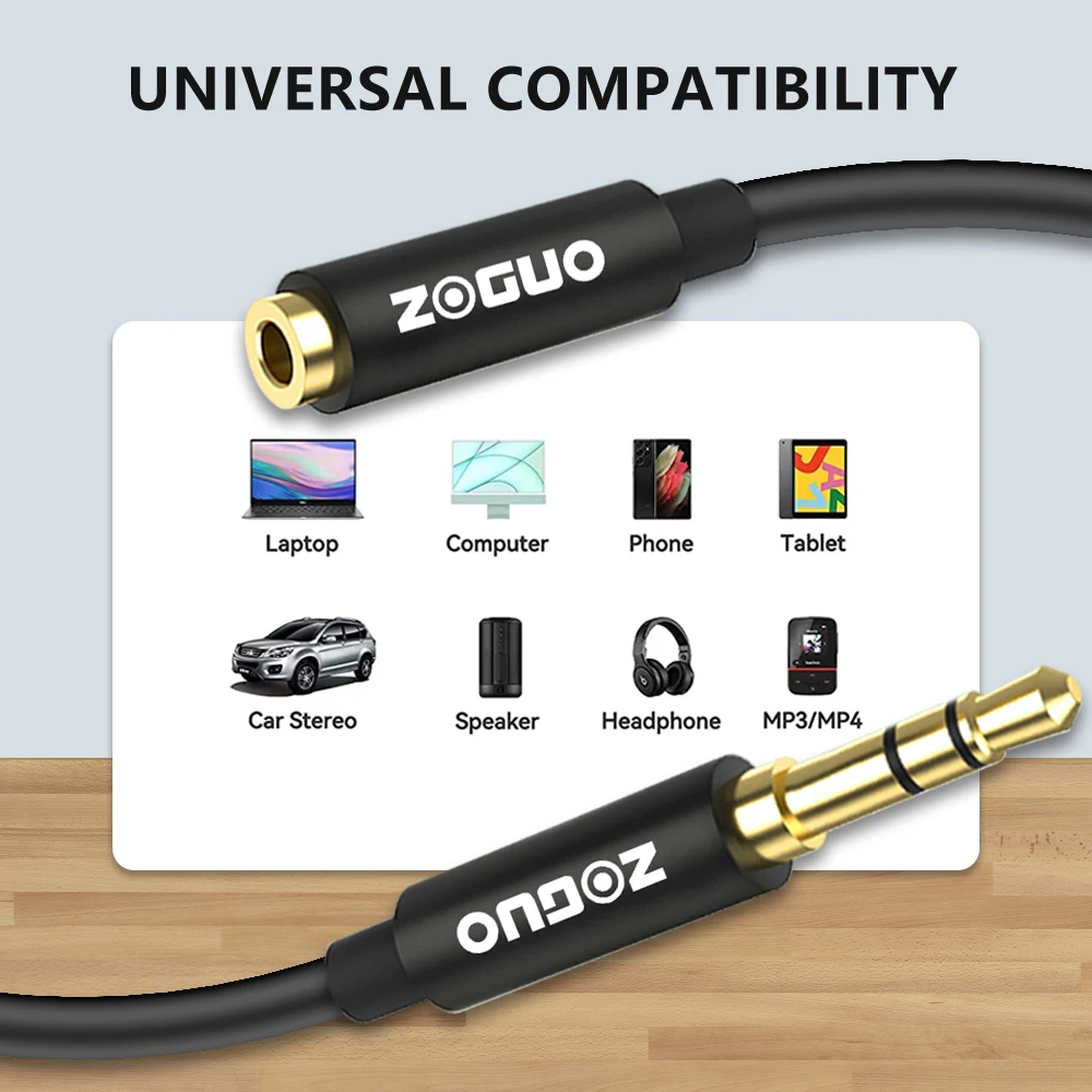 ZOGUO-cable de extensión de audio estéreo Hifi de 3,5 MM, conector macho a hembra TRS Aux para auriculares de coche, altavoz, Smartphone,