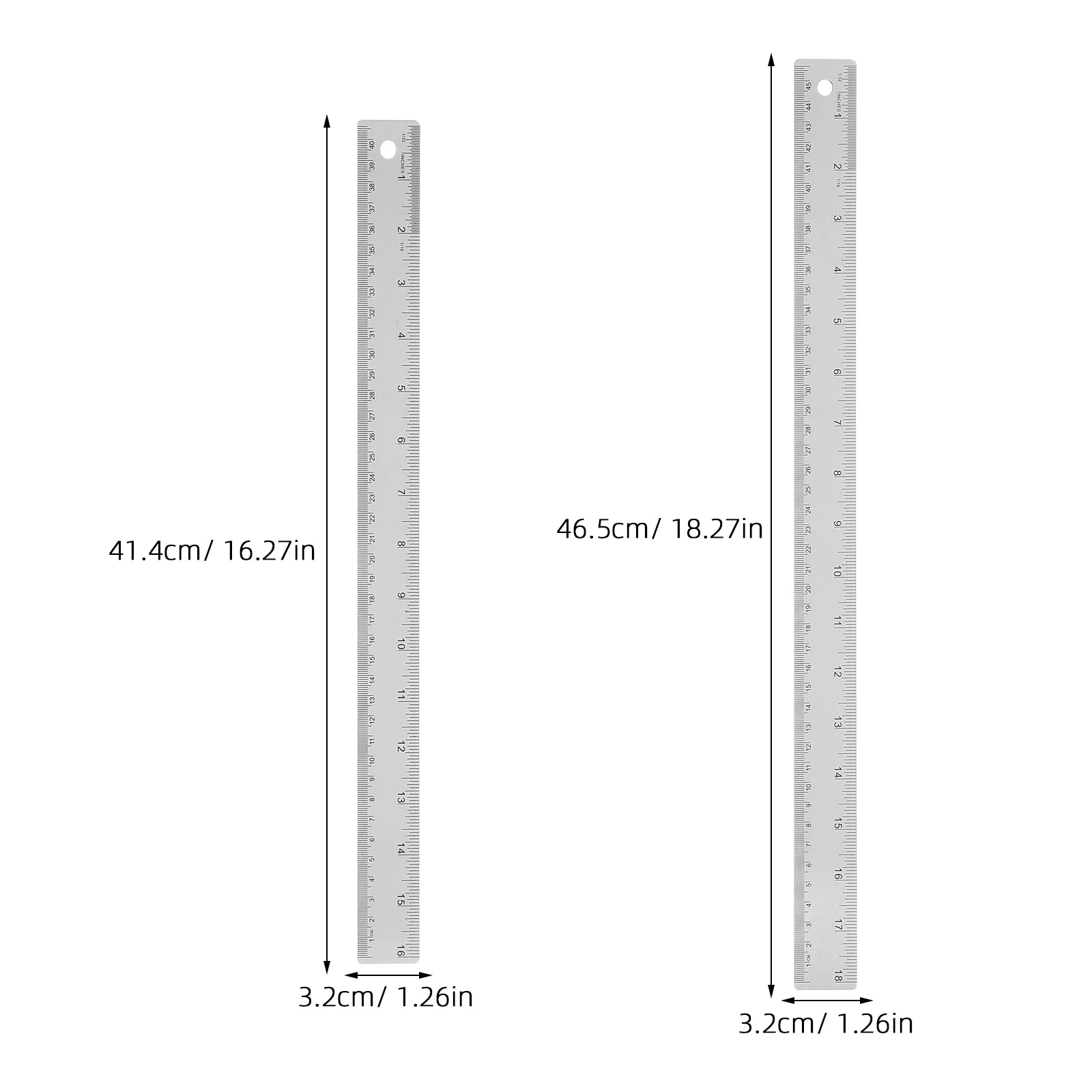 2Pcs Stainless Steel Ruler Precision Drafting Tool Clear Markings Multi-Functional for Architects Engineers Students Office