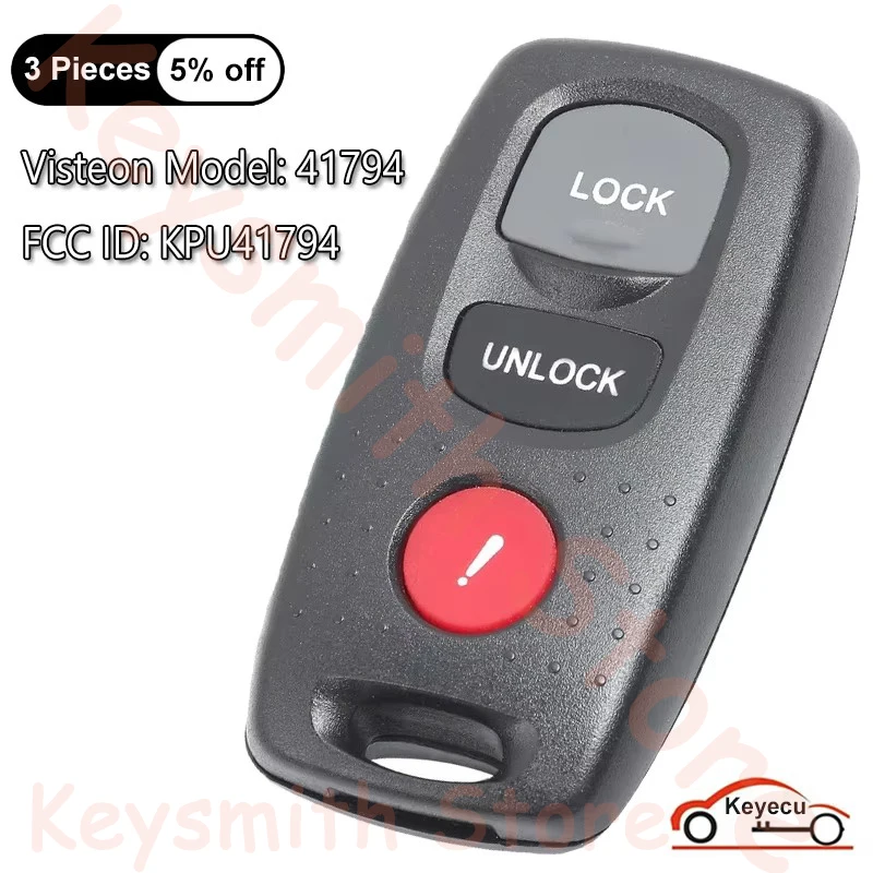 KEYECU 3 Buttons for Mazda 3 2007 2008 2009 Auto Keyless Entry Remote Control Key Replacement Fob Model: 41794, FCC ID: KPU41794