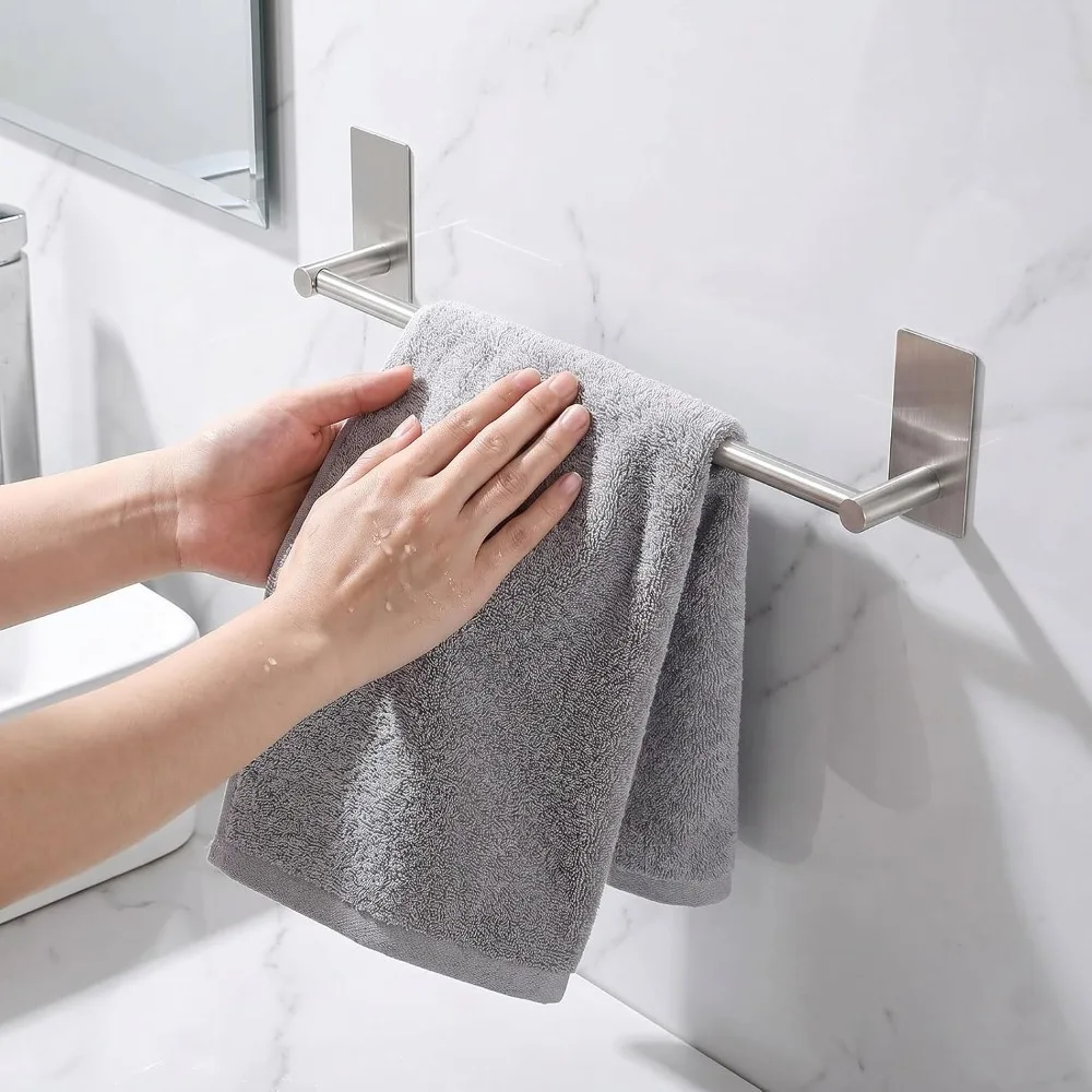 Self Adhesive Towel Rack Stainless Steel Rustproof Towel Bar with Hook No Drill Towel Holder for Kitchen Bathroom Accessories