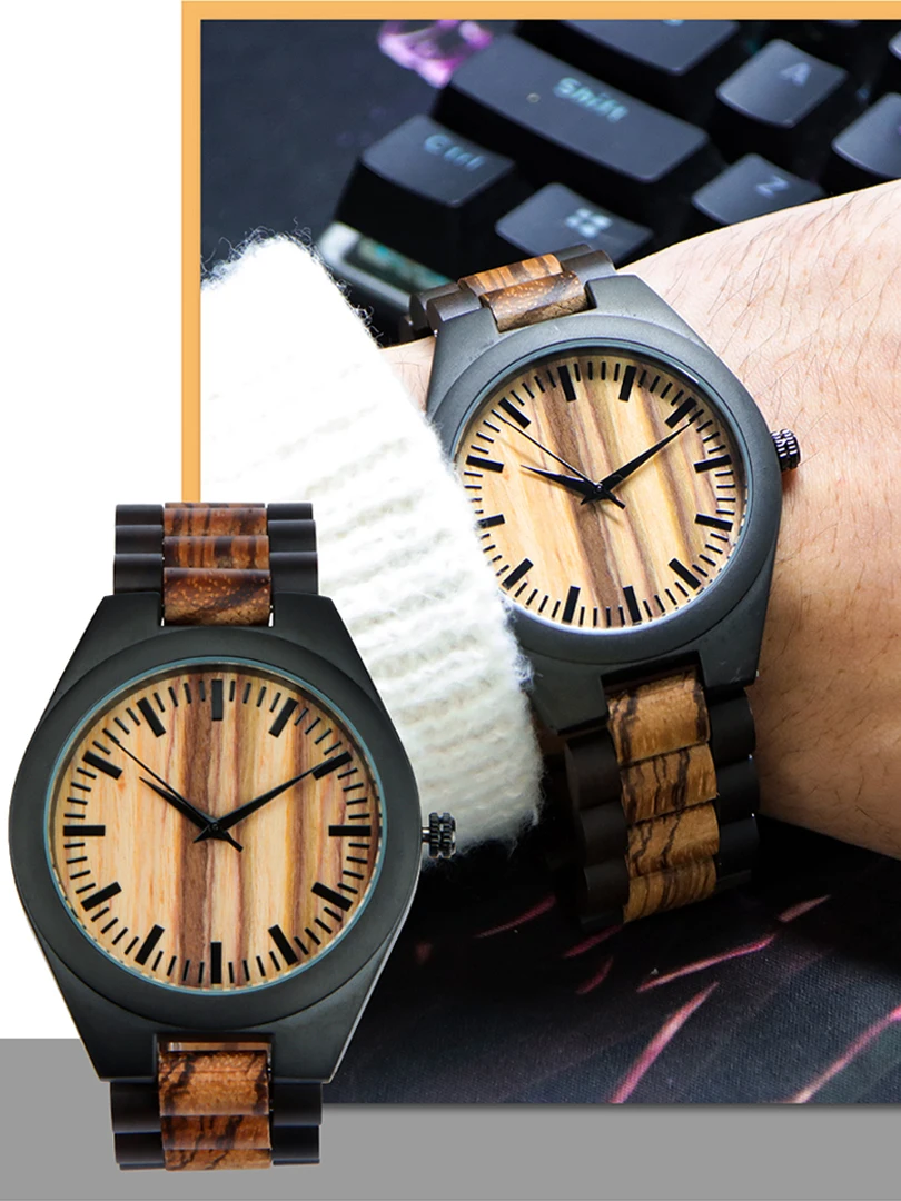 Couple Wooden Wristwatch for Men Women Quartz Man Ladies Unisex Clock Natural Sandalwood Walnut Ebony Real Colorful Wood Reloj