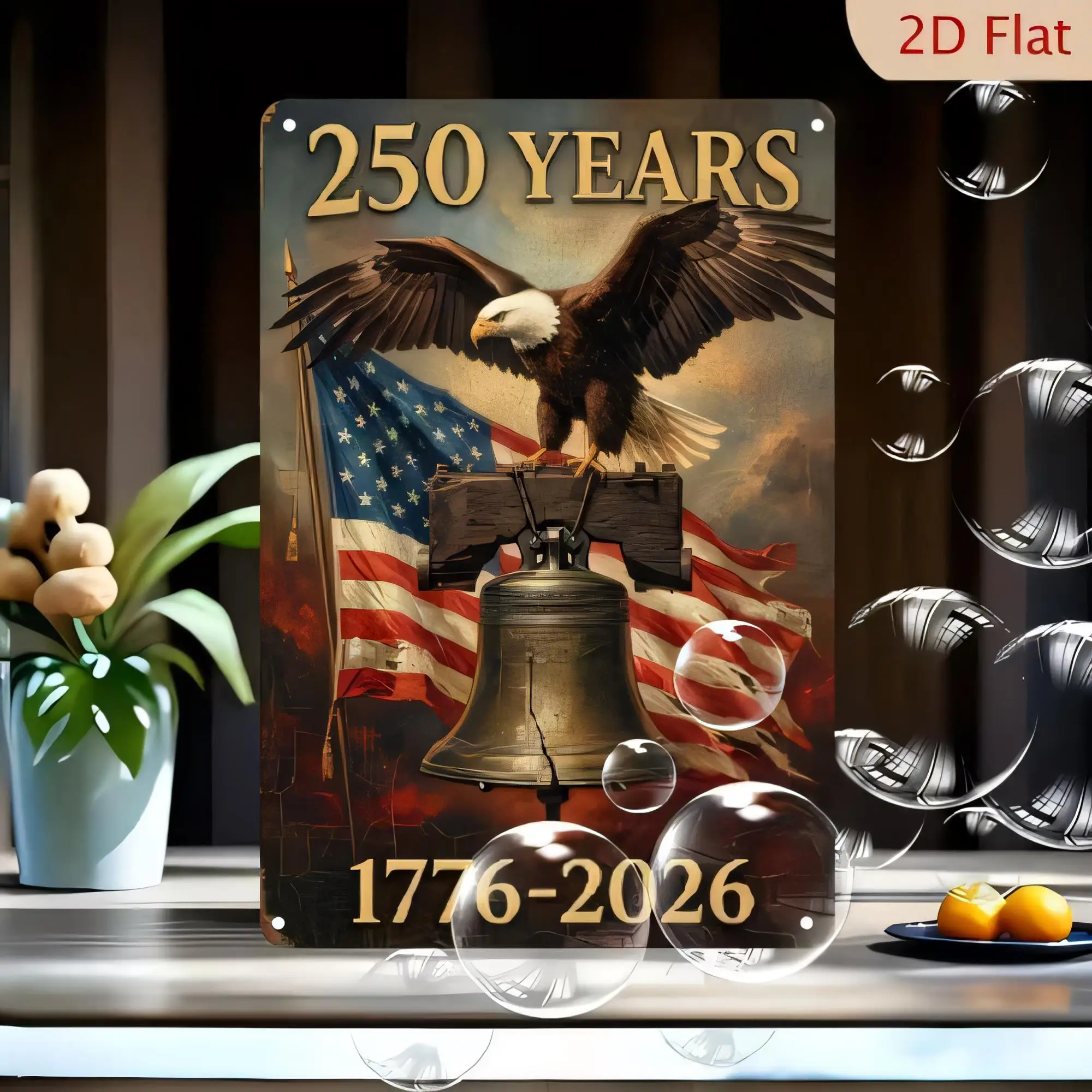 Tin Sign 250 Years 1776-2026 Patriotic Bell Eagle Vintage Metal Wall Plaque for Home Bar Pub Garage American Independence Day De