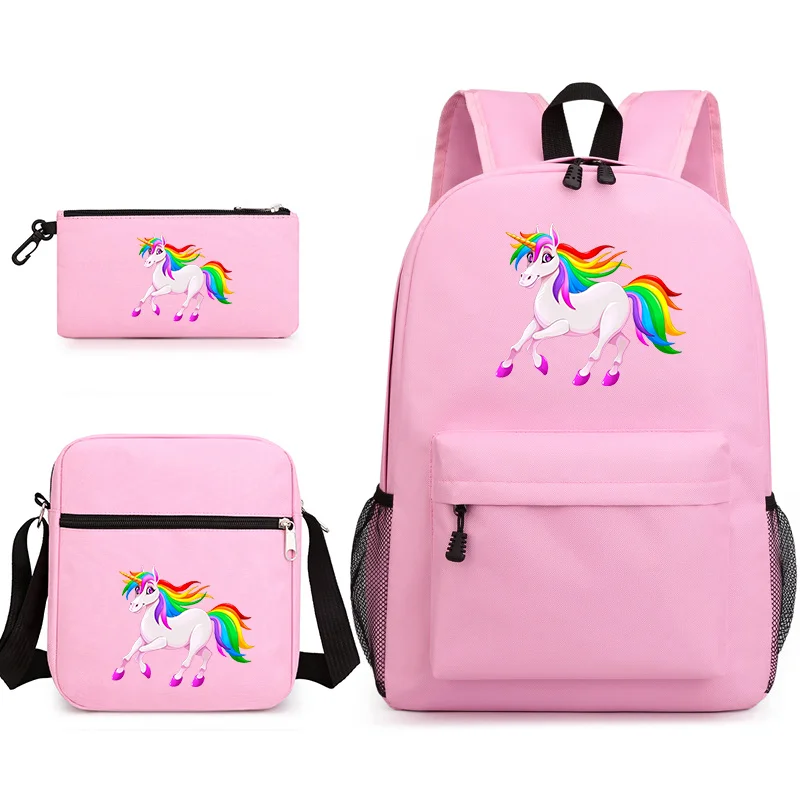 

Cute Cartoon Unicorn Pattern Three Piece Backpack New School Bag Cute Unicorn Backpack Shoulder Bag Pencil Bag