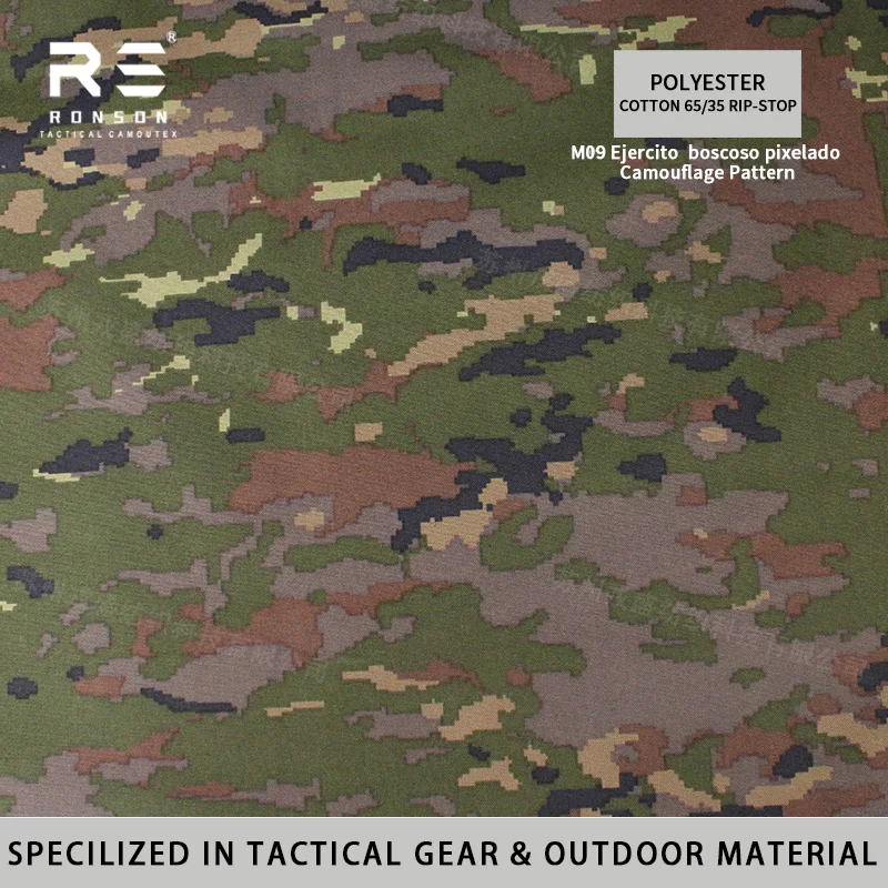 

65% поли, 35% хлопок, Испания M09 Ejercito Boscoso Pixelado, камуфляжная текстильная водонепроницаемая ткань Ripstop для тактической униформы