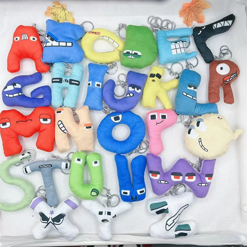 26pcs/set Plush Alphabet Lore English Letter Keychain for Women Men Cute Cartoon Alphabet Animal Ornament Bag Pendant Key Chain