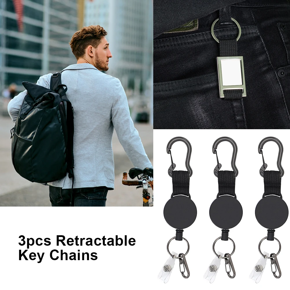 ID 카드 배지 헤비 듀티 키 체인, 낚시 개폐식 확장형 끈, 홈 오피스 키 링, 걸이식 버클 키 체인, 3 개