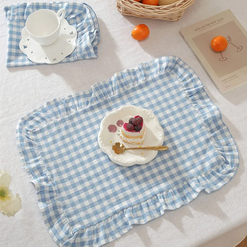 French Cotton Napkin Tea Towel Ruffle Edge Simple Solid Color Cloth Placemat for Restaurant Dining Table