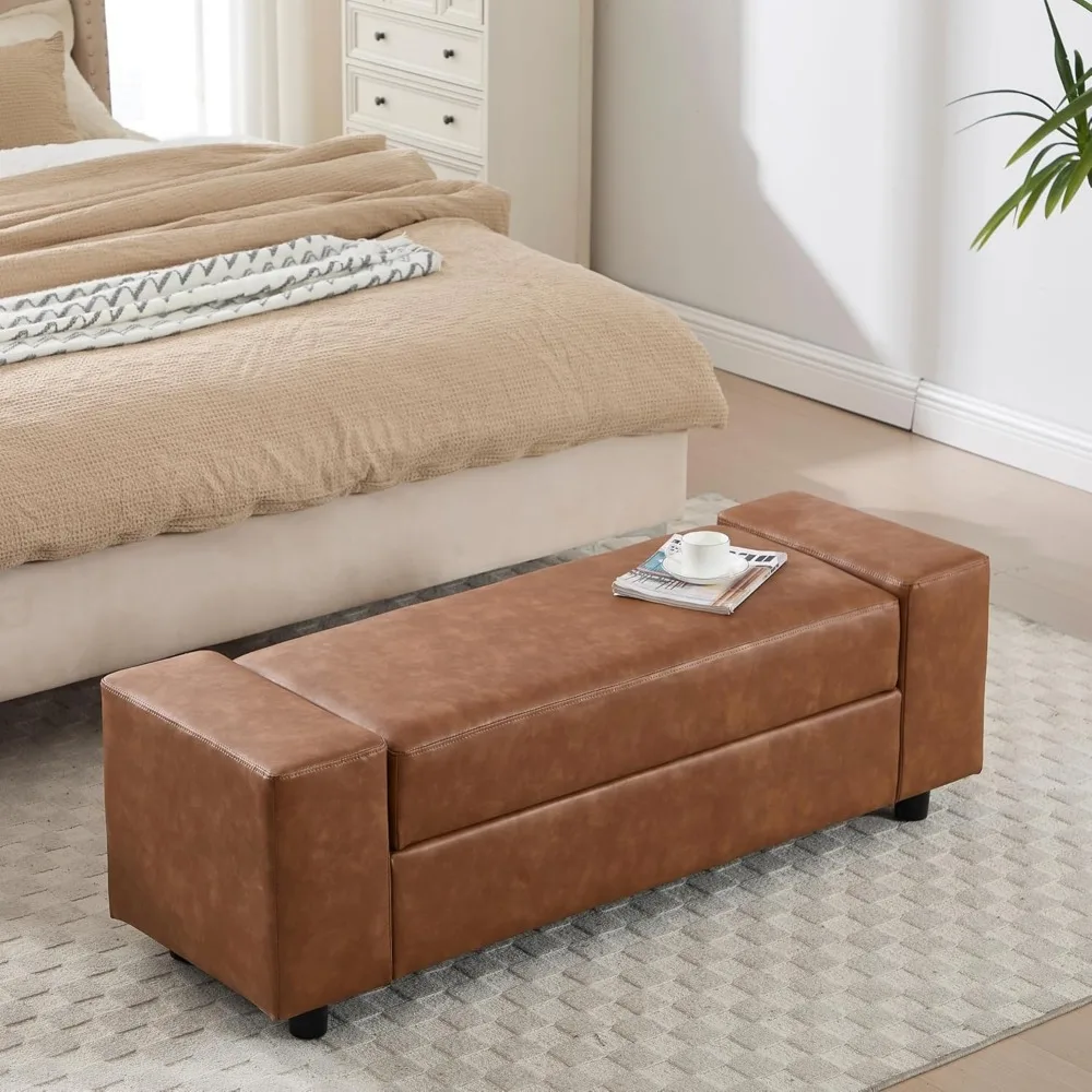 

Storage Ottoman Bench 55 Inch Upholstered Comfy PU Leather End of Bed Bench with Large Storage for Bedroom/Living Room/Entryway/