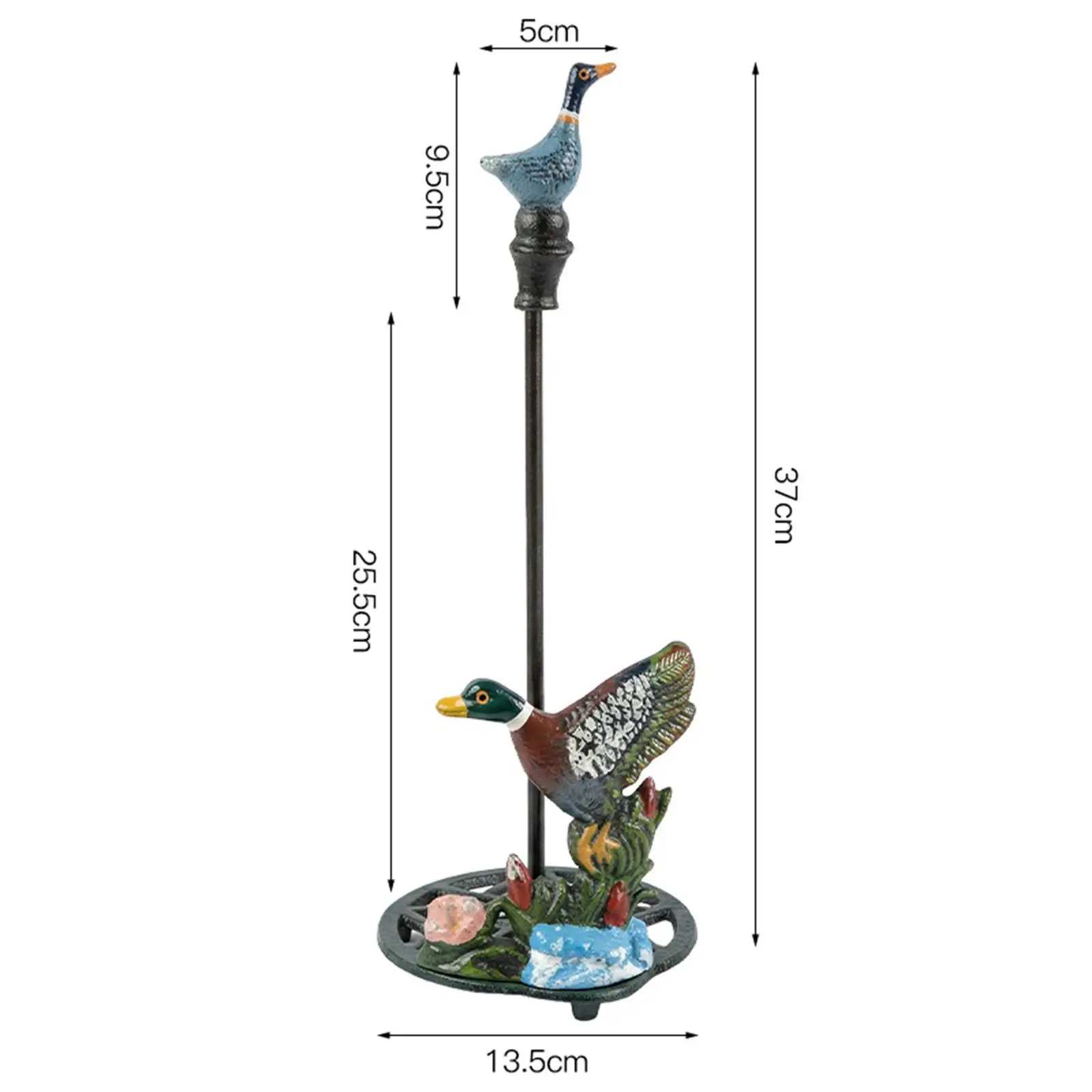 Durable Iron Paper Towel Holder Duck Shape Freestanding Kitchen Paper Roll Dispenser for Bathroom Tissue and Napkin Organization