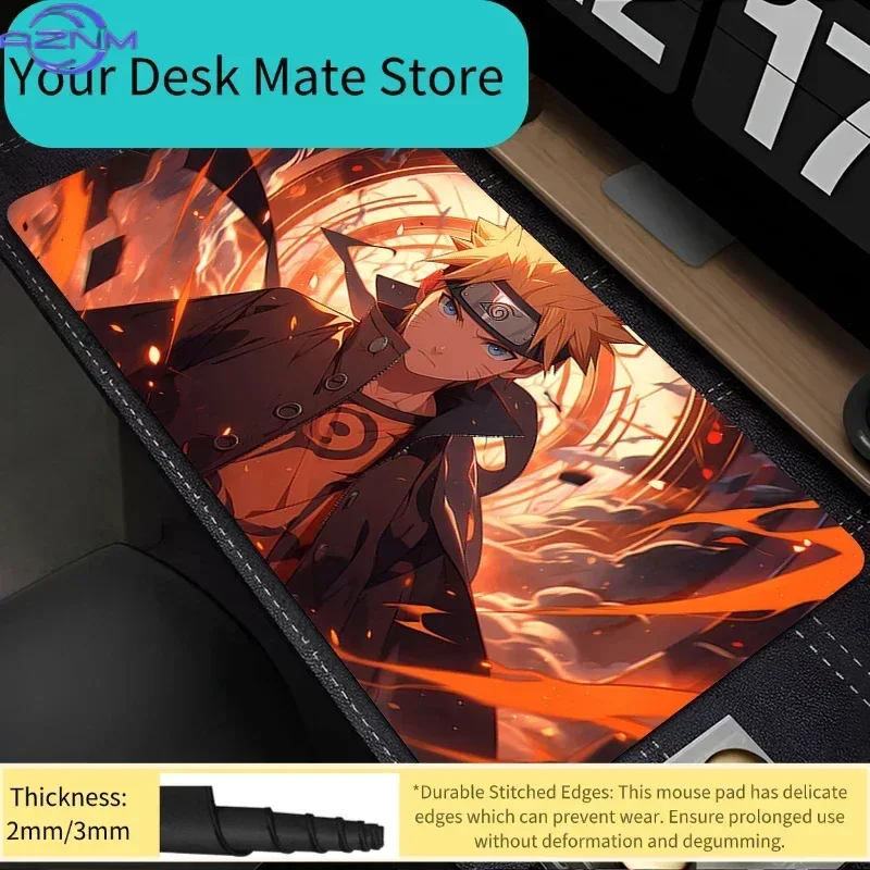 Anime Naruto Uchiha Obito Mouse Pad, Rubber Non Slip Gaming Desk Mat, Cool Purple Neon Sharingan HD Print Mouse Pad, Stitched Ed