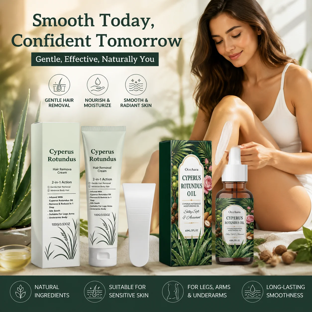 Cyperus Rotundus oil Hair Removal Cream Body Hair Remover Gentle Formula Smooth Skin Care After Hair Removal Oil Body Care Set