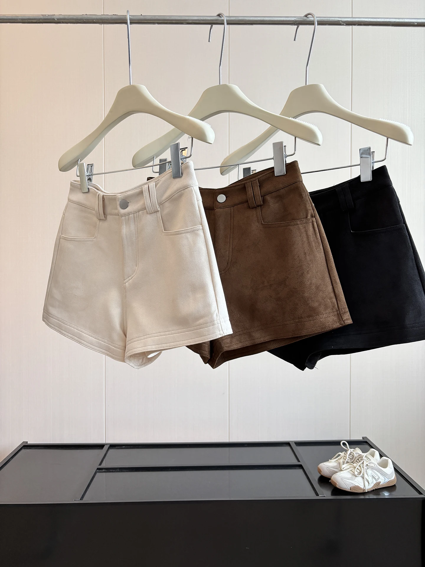 DIYI London Story Suede Shorts Women's Autumn Winter Brown A-Line Casual Pants High Waist Wide Leg Commute Style Polyester Fiber