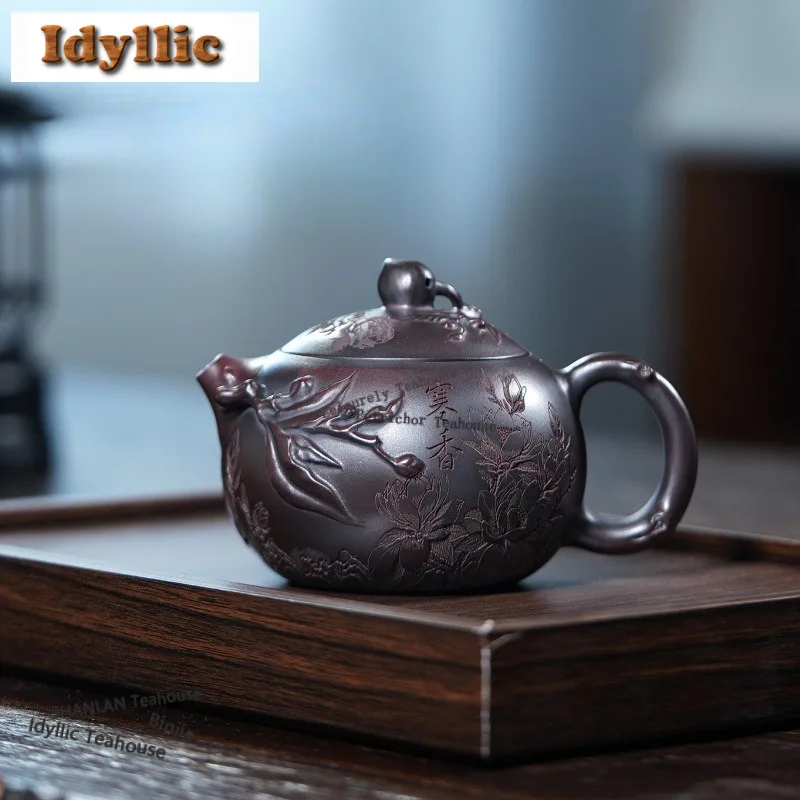 300ml Boutique Yixing Purple Clay Teapots Handmade Longevity Peach Xishi Pot Raw Ore Bronze Mud Kettle Zisha Tea Set Teaware