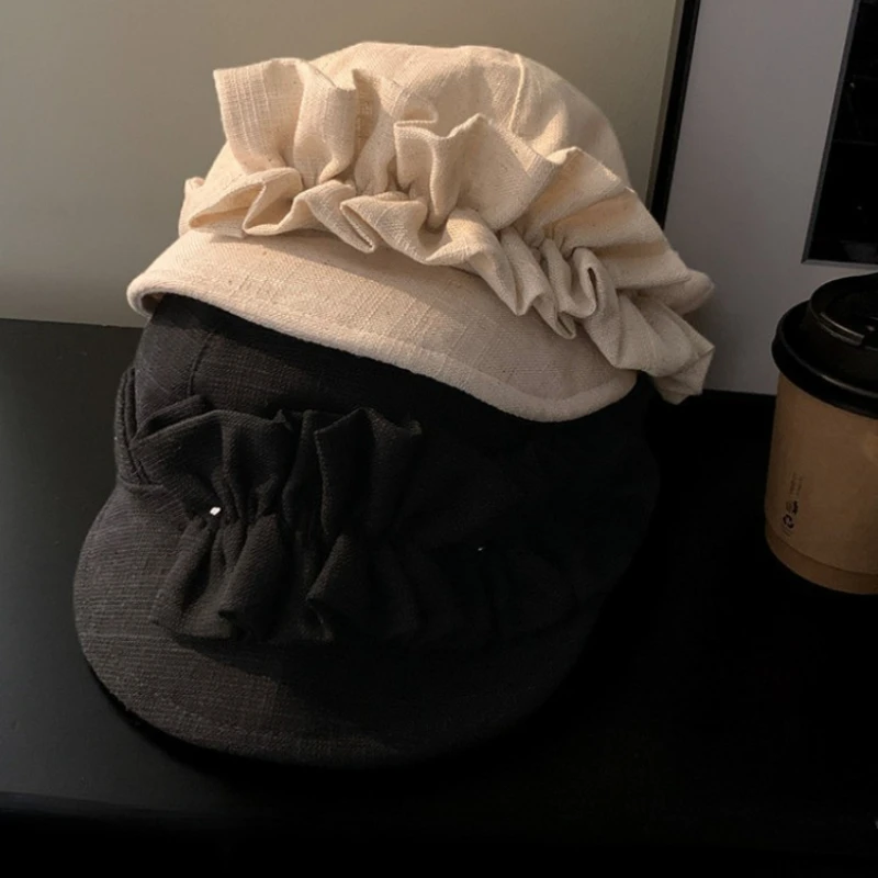 Korean Crinkle Cotton Bucket Hat with Ruffle – Foldable Breathable Sun Cap for Travel & Outdoor Bucket Hat