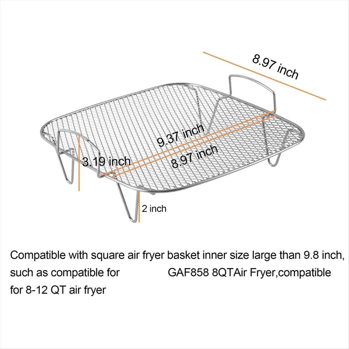 (A14E) 9.37 Inch Air Fryer Hold, Layer Dehydrator Rack Toast Rack, Stainless Steel Accessories for 8 to 12QT Air Fryer