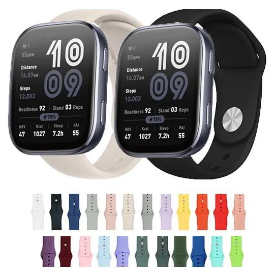Bracelet de montre en silicone souple et tendance 20mm 22mm pour Huami Amazfit Bip6 Bip5 Bip3 Bip 3 5 6 Lite S U Pro Unity, classique