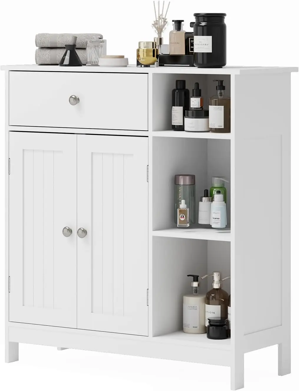 Bathroom Floor Cabinet, Wooden Storage Unit Freestanding Cabinet with Adjustablel Shelf, for Kitchen Living Room Bathroom