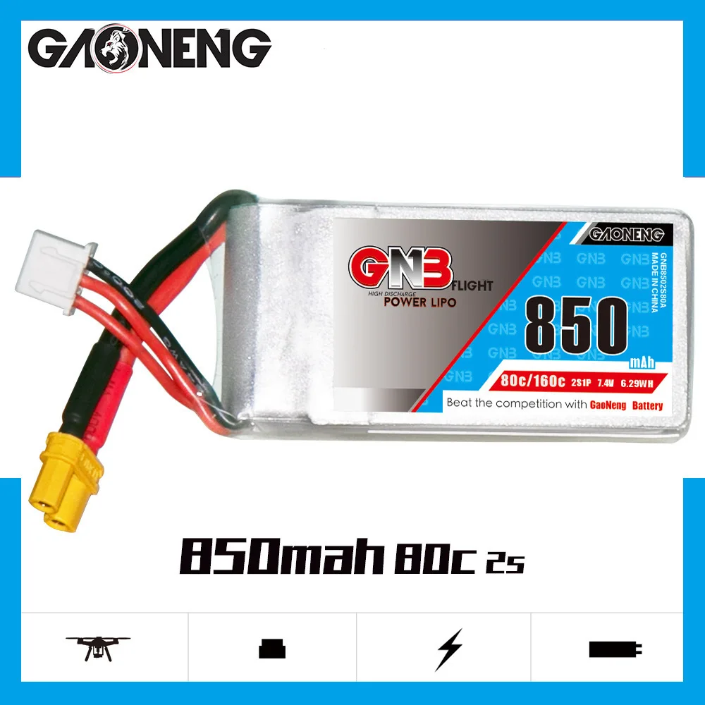 Batteria GNB Lipo 2S 7.4V 850mAh 80C/160C per FPV Racing Drone Micro Quadcopter elicottero RC parti batteria ricaricabile 7.4V