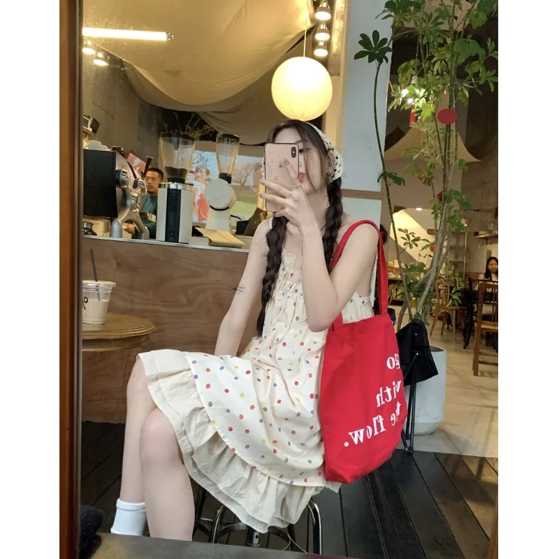 

Retro Women Dress Dot Collar A-line Printed Mini Dresses Preppy Loose Ruffled A-line Pleated Short Skirt Korean Fashion Clothing