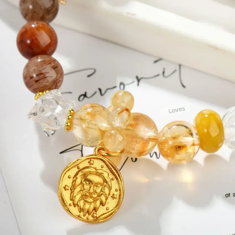[Leo] DIY Guochao Design Natural Black Gold Ultra Yellow Glue Flower Yellow Tower Crystal Bracelet Twelve Constellations