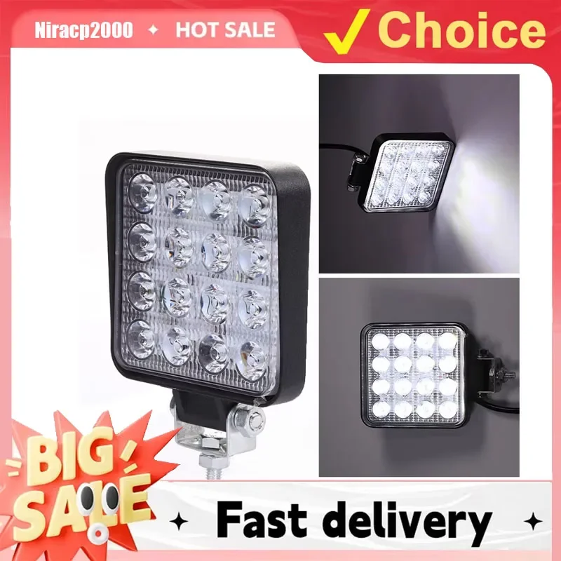 12V Waterproof Led Work Light Bar Square Spotlight 48W Work Light Headlight For SUV Truck Off Road Night Driving Light