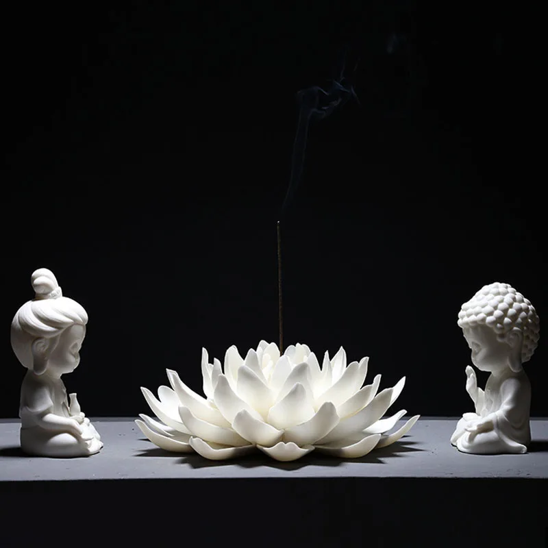 22cm Large Size Purely Handmade Incense Burner Ceramics Lotus White Sage Incense Holder Office Entrance Hall Decor Ornaments