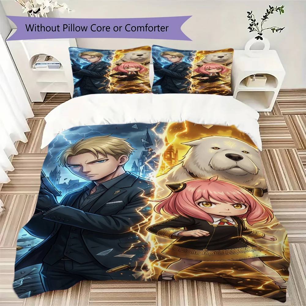 Patterned Pillowcase & Duvet Cover Set Spy x Family Anime Bedding for Stylish Bedroom Decor Ideal Lovers Gift.-Xin