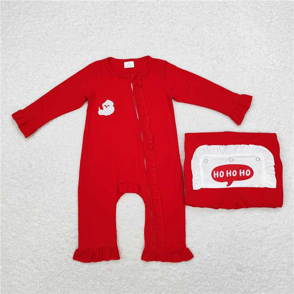 

Baby Girls Santa Claus Theme Red Ruffle Zip Rompers Christmas Outfit for Infants Baby Girl Holiday Clothing