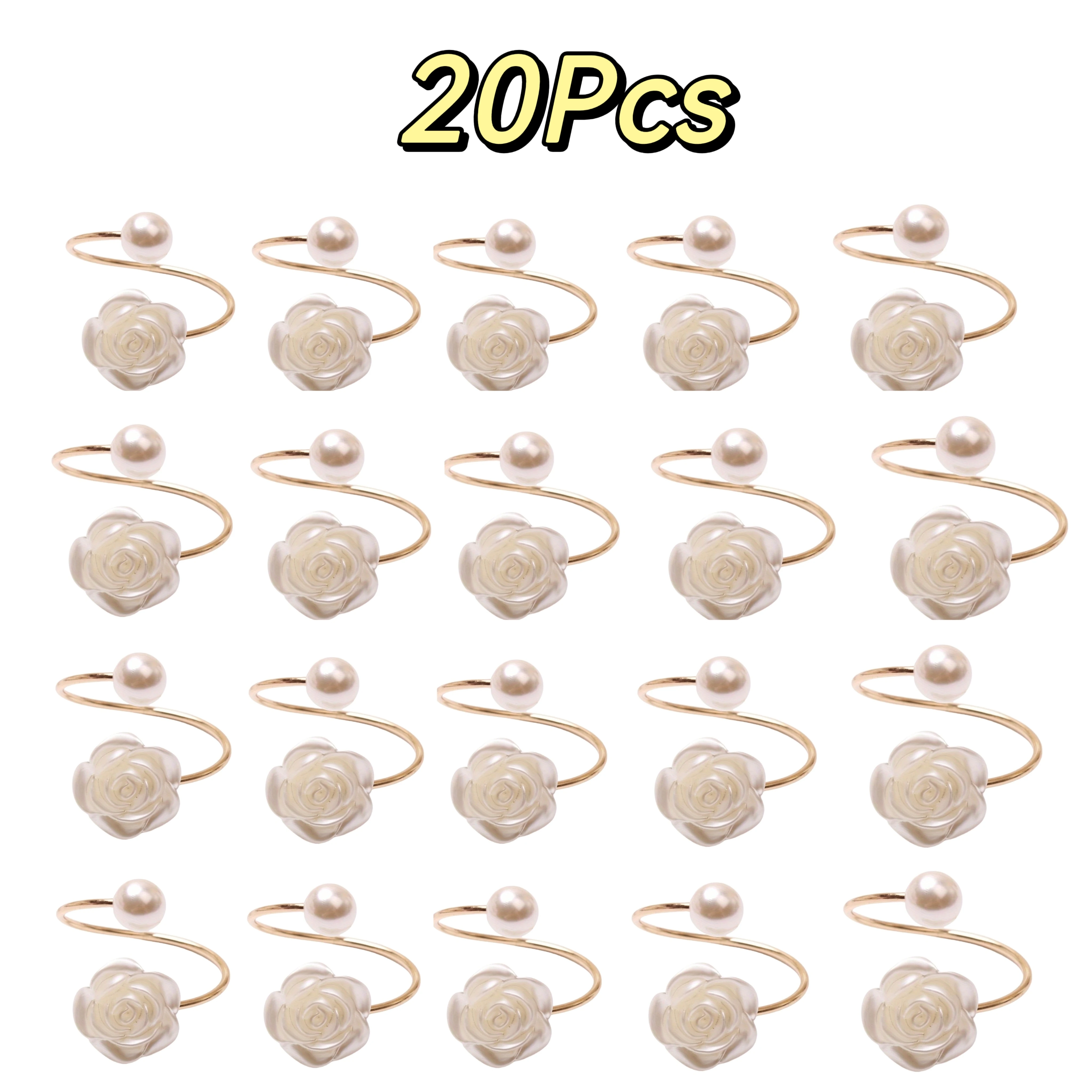 20 Pcs  Rose & Pearl Napkin Rings - Elegant Floral Table Decor for Weddings, Parties, Hotel,Wedding Table Settings