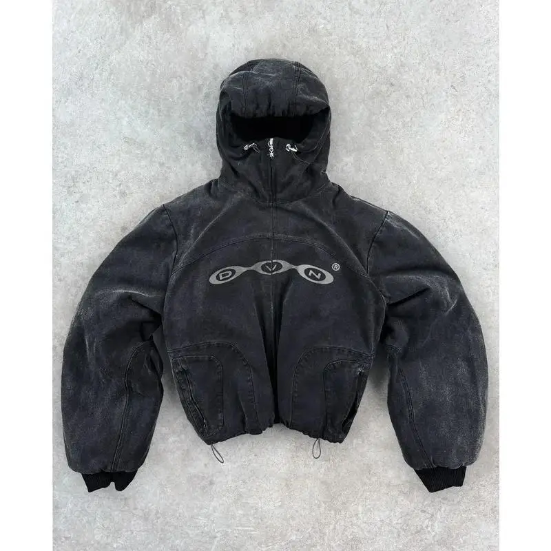 Retro Fashion Y2K Unique Clothing Washed Zipper Hooded Jacket Unisex Summer 2025 Other Material 100% Sleeve Length Other