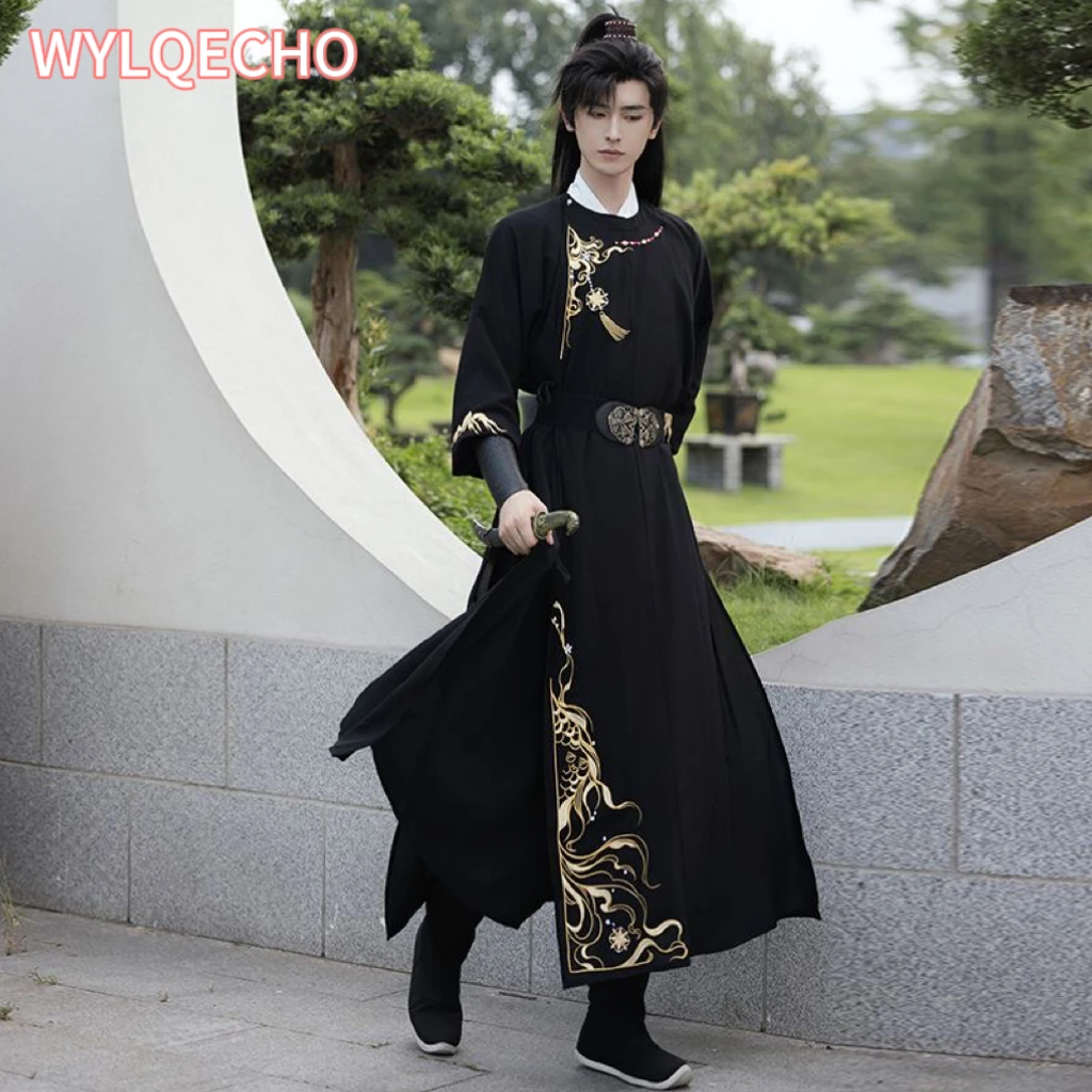 

Мужской костюм Hanfu с вышивкой в старинном китайском стиле, черно-красное платье Hanfu для карнавала и Хэллоуина, женское платье Hanfu