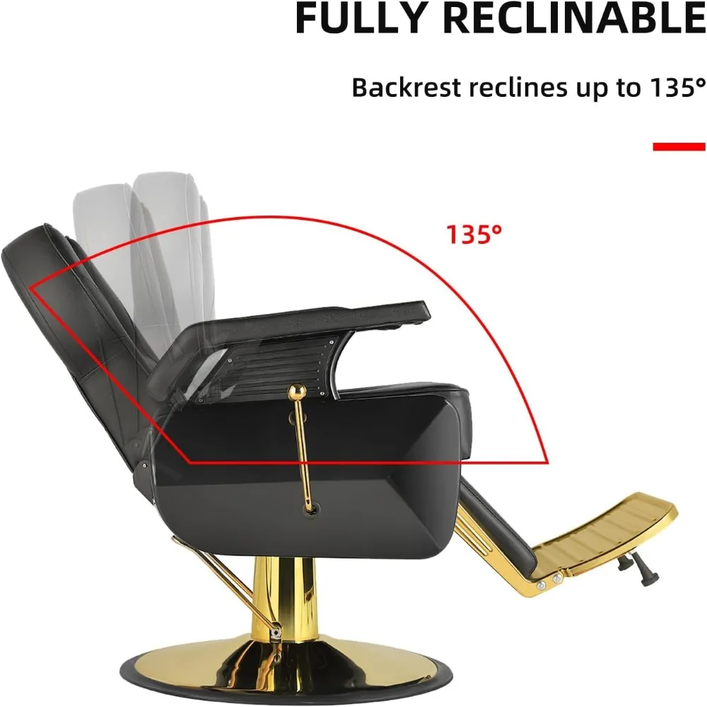 Silla hidráulica giratoria de 360 ° para salón de belleza, taburete de cuero de PVC dorado, capacidad de peso de 440 libras, muebles para barbería