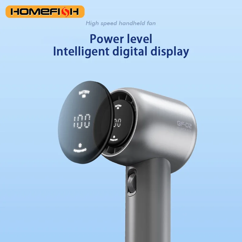 HOMEFISH Handheld Portable Fan 3 Speed Foldable Desktop Fan USB Rechargeable 3600mAh LED Digital Display for Home Office Travel