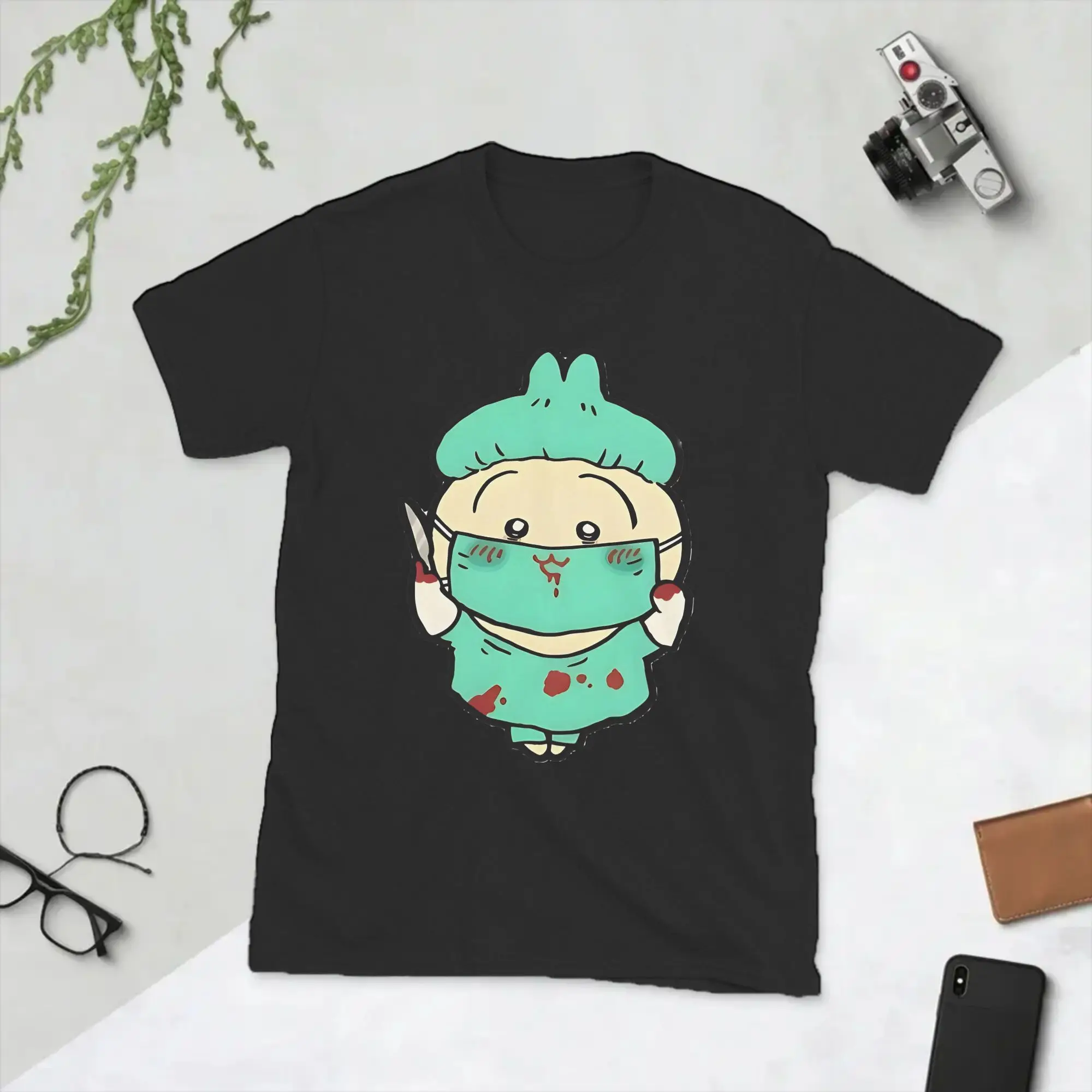 Men T-Shirt Chiikawas Usagi Halloween Unique Pure Cotton Tee Shirt Short Sleeve  T Shirt O Neck Clothes Plus Size