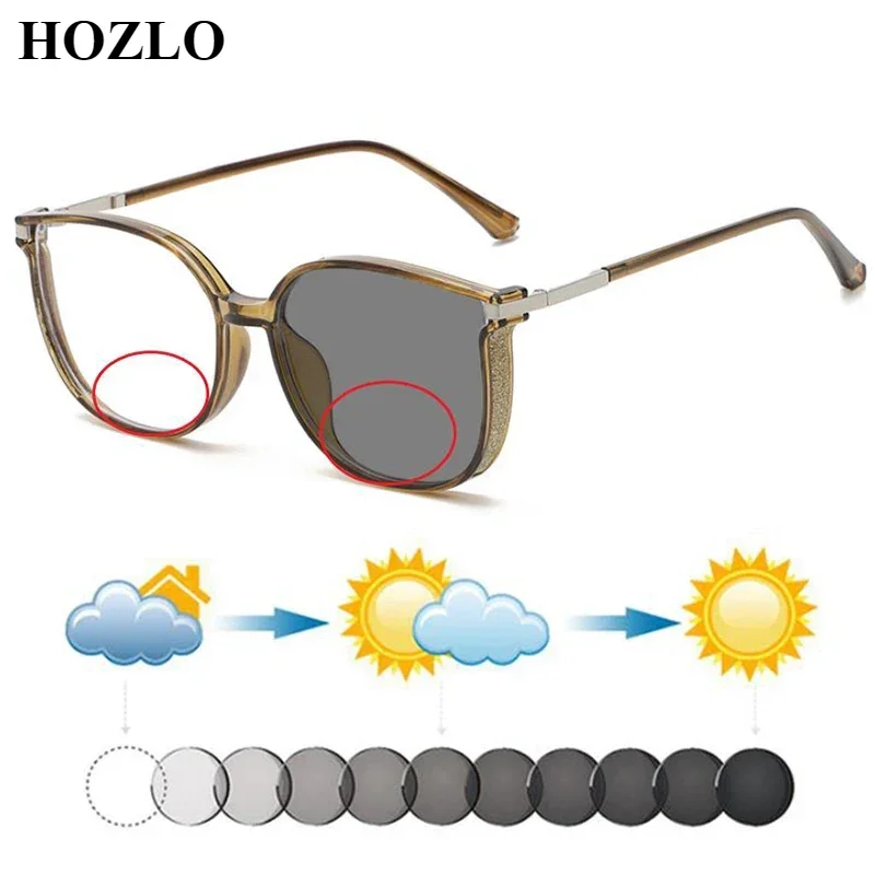 New Fashion Women Shine Side Photochromic Bifocals Reading Sunglasses Ladies Hyperopia Spectacles Dark Glasses Farsighted Gafas