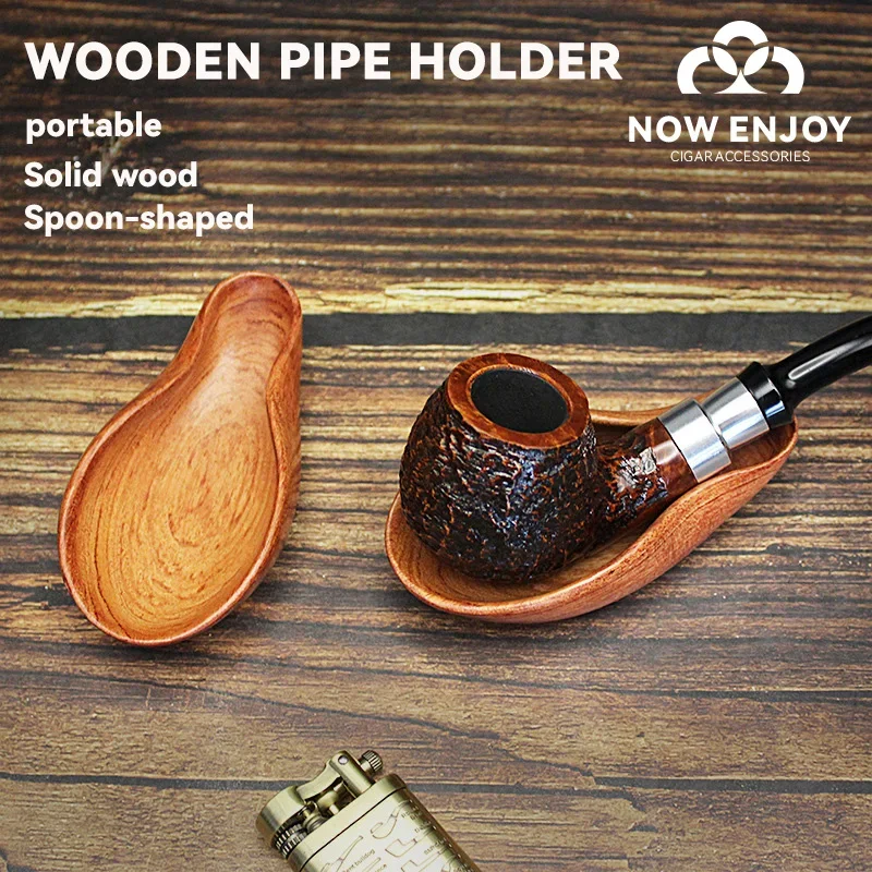 NOW ENJOY 1PC Solid Wood Spoon-Shaped Pipe Storage Handcrafted Rosewood Pipe Stand  Display Accessories