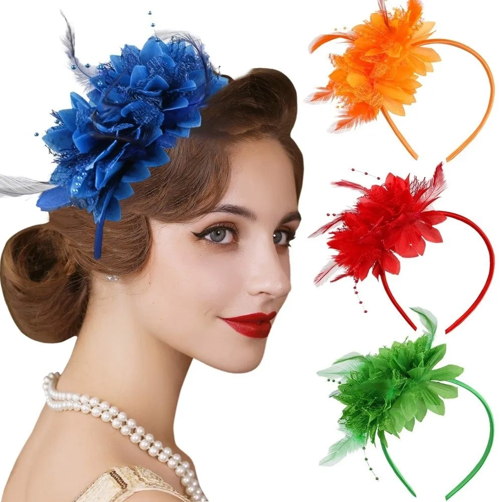 Feather Decoration Feather Flower Headband Floral Design Retro Style Bride Hair Decoration Stylish Accessory Cocktail Headband