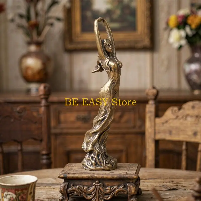 E28F Metal Goddess Statue,Female Figurines Woman Sculpture for Shelf and Desk Placement, Standing Female Piece with Draped Line