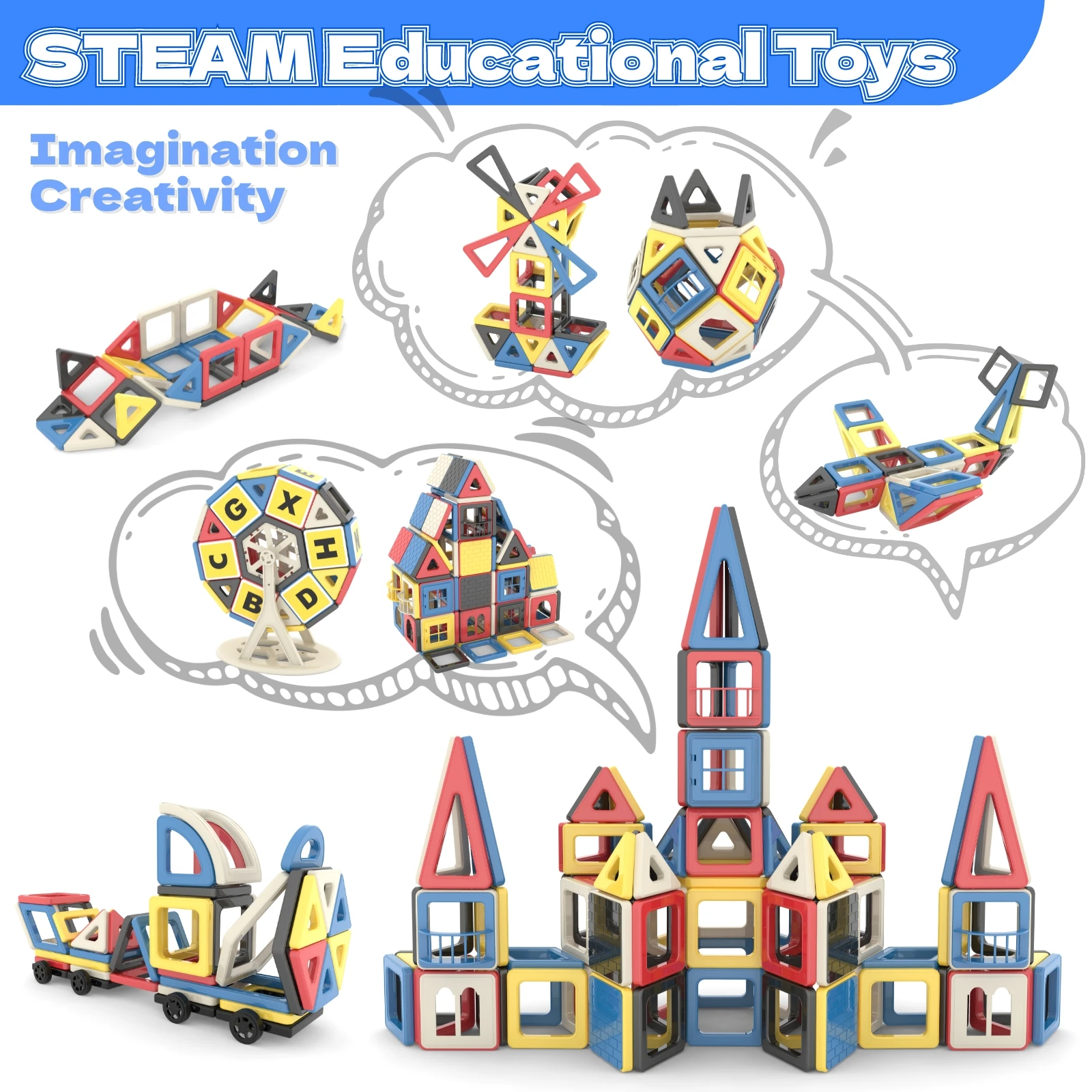 140個の磁気ブロック STEMおもちゃ 3歳以上 男の子と女の子向け ゲームを通して学ぶ