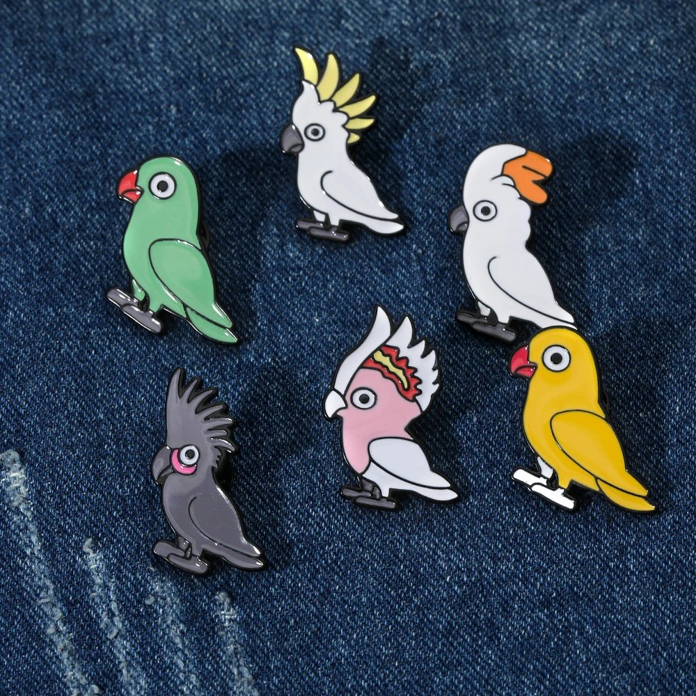 Cute Pretty Parrot Collection Pins Crested Myna Paridae Bird Enamel Brooches Cheap Jewelry Wholesale view 2