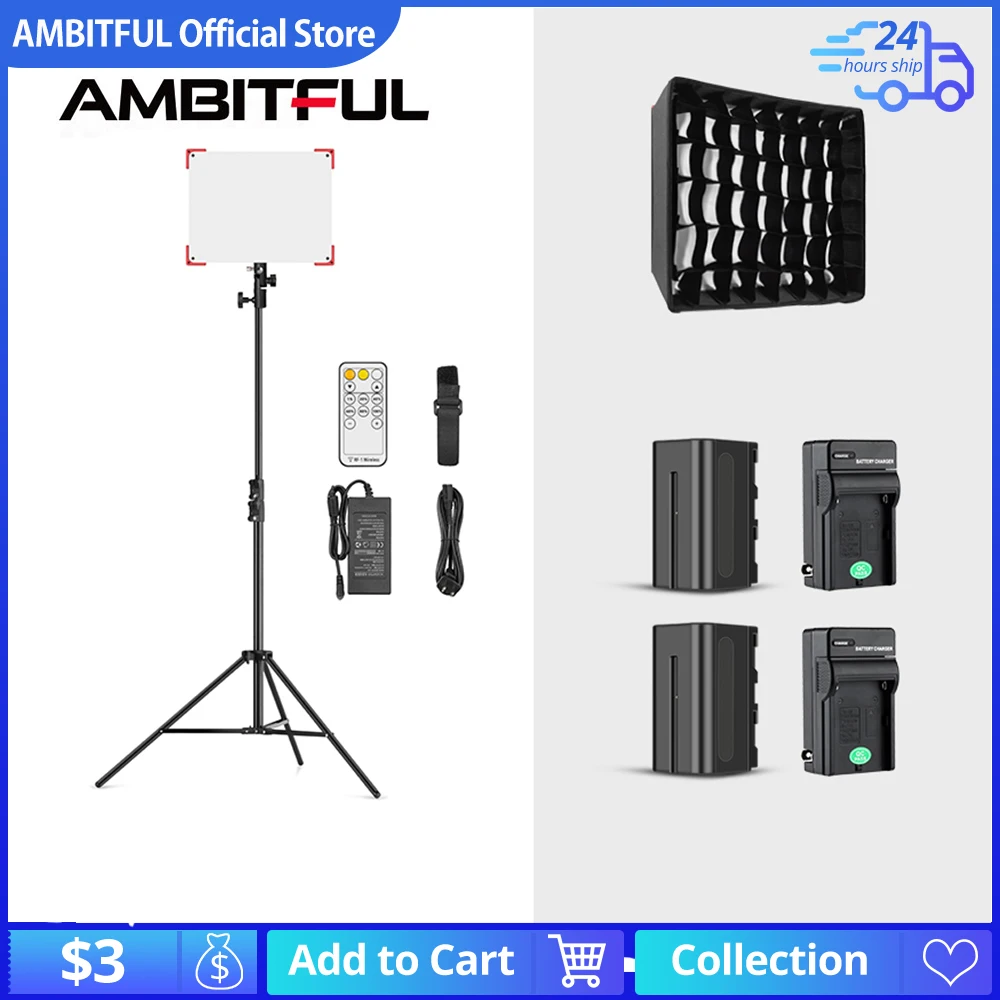 

AMBITFUL LEDP60C Ultra-thin 60W 3200-5600k LED Lamp Video Light Panel Lamp for Video Beauty Tiktok Youtube Live