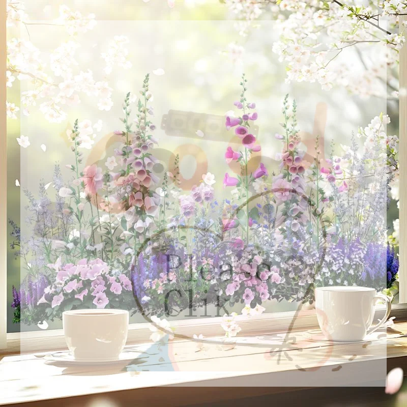 Garden Style Flower Pattern Window Sticker Removable Floral Double Sided Window Clings For Kitchen Bedroom Office School Decor