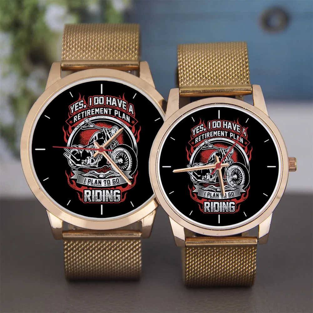 Jam Tangan Hitam Peringatan Emas Mawar 45/38mm untuk Pria dan Wanita, Desain Sepeda Motor Kuarsa Gelang Perak Jam Hadiah yang Dapat Disesuaikan